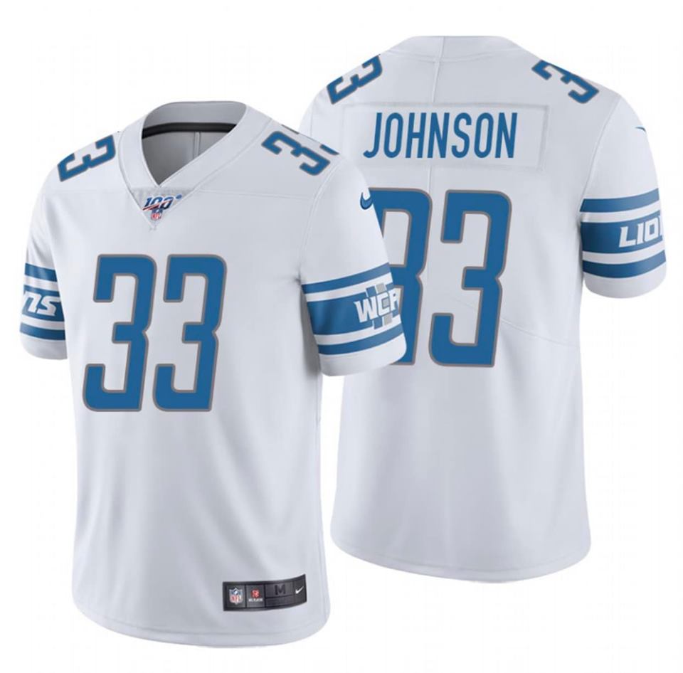 Men's Detroit Lions #33 Kerryon Johnson White 2019 100th Season Vapor Untouchable Limited Stitched NFL Jersey